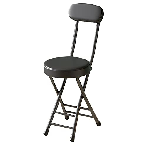 18" Folding Stool with Backrest, Leather Padded Seat, Black R145