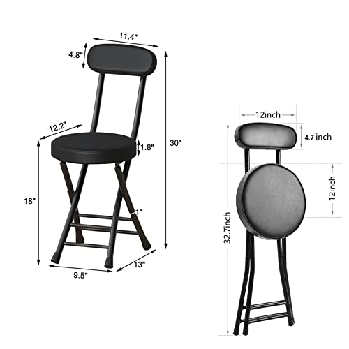 18" Folding Stool with Backrest, Leather Padded Seat, Black R145