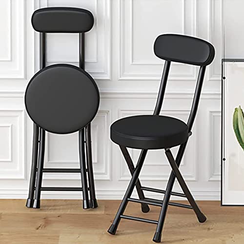 18" Folding Stool with Backrest, Leather Padded Seat, Black R145