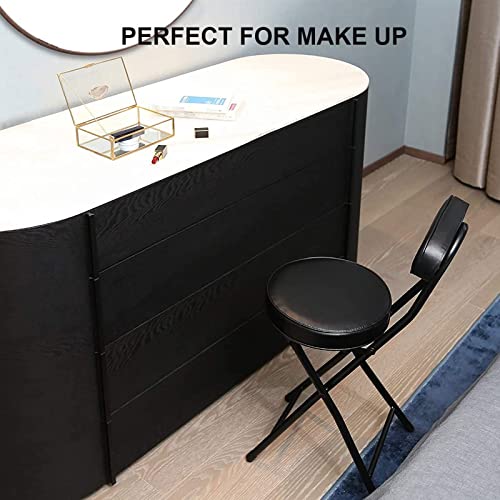 18" Folding Stool with Backrest, Leather Padded Seat, Black R145