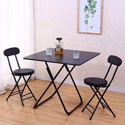 18" Folding Stool with Backrest, Leather Padded Seat, Black R145