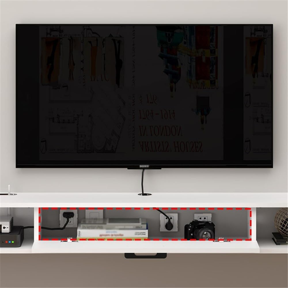 White Wall Mounted Floating TV Cabinet with Shelves U698124