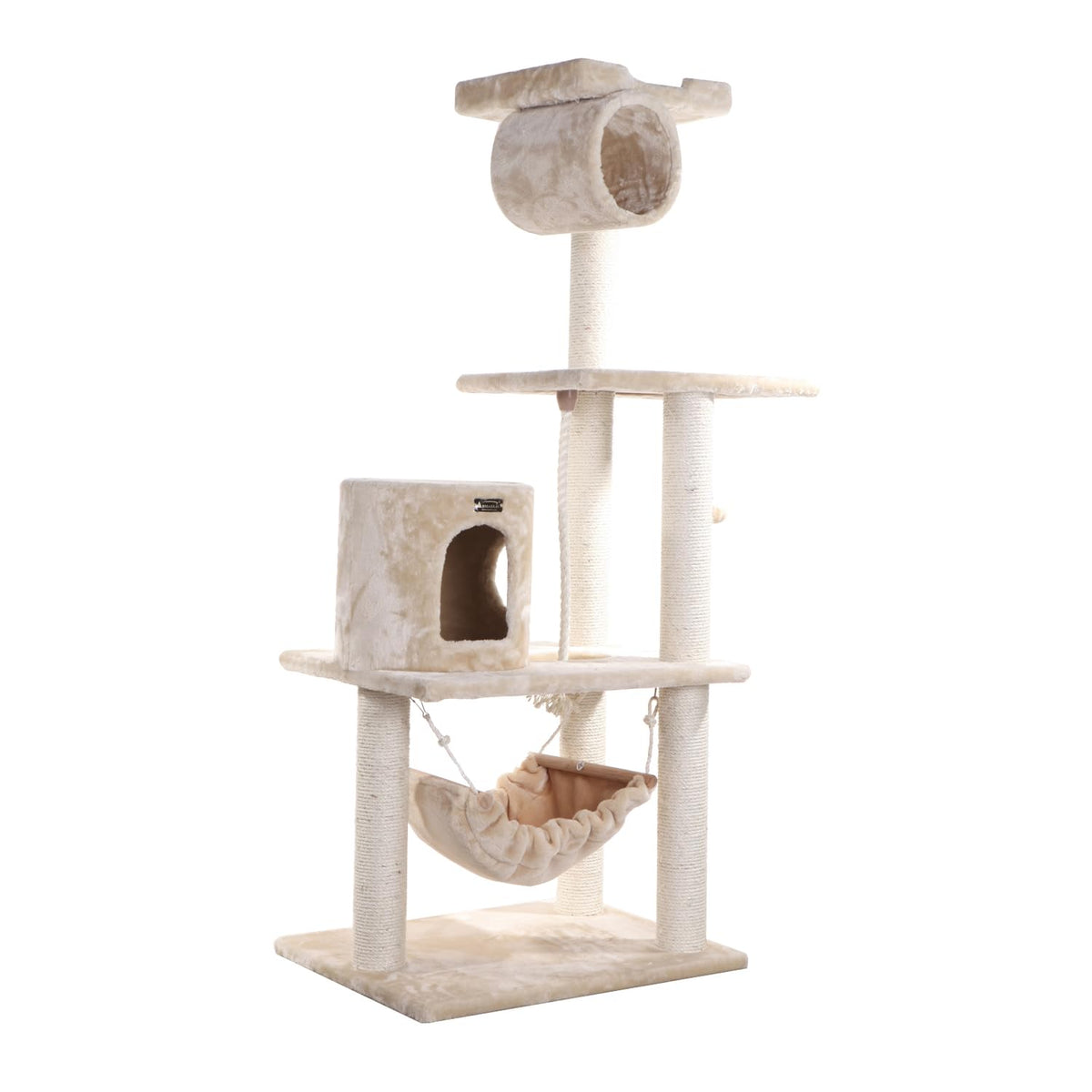 Tall 70 Inch MultiLevel Feline Activity Tower with Scratching Posts and Playhouse, Tan H321