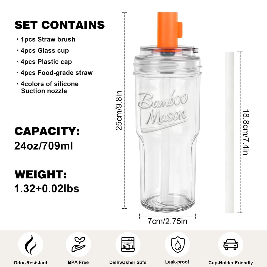 Glass Cups with Lids and Straws 24oz G981