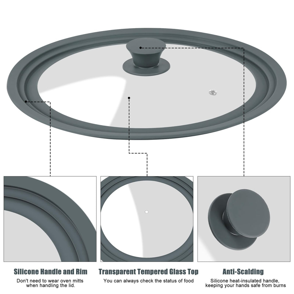 2 Pack Silicone Tempered Glass Universal Lid for Pots Pans and Skillets R251564