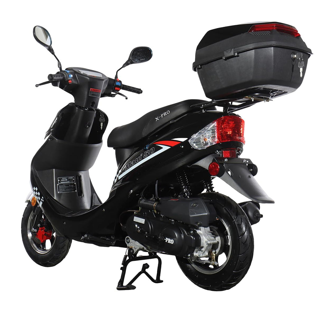 50 Gas Moped with 10" Aluminum Wheels, Rear Trunk, Electric/Kick Start, Black D77477