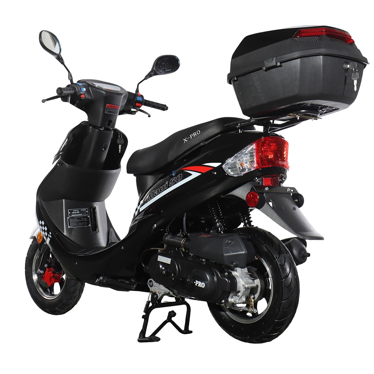 50 Gas Moped with 10" Aluminum Wheels, Rear Trunk, Electric/Kick Start, Black D77477