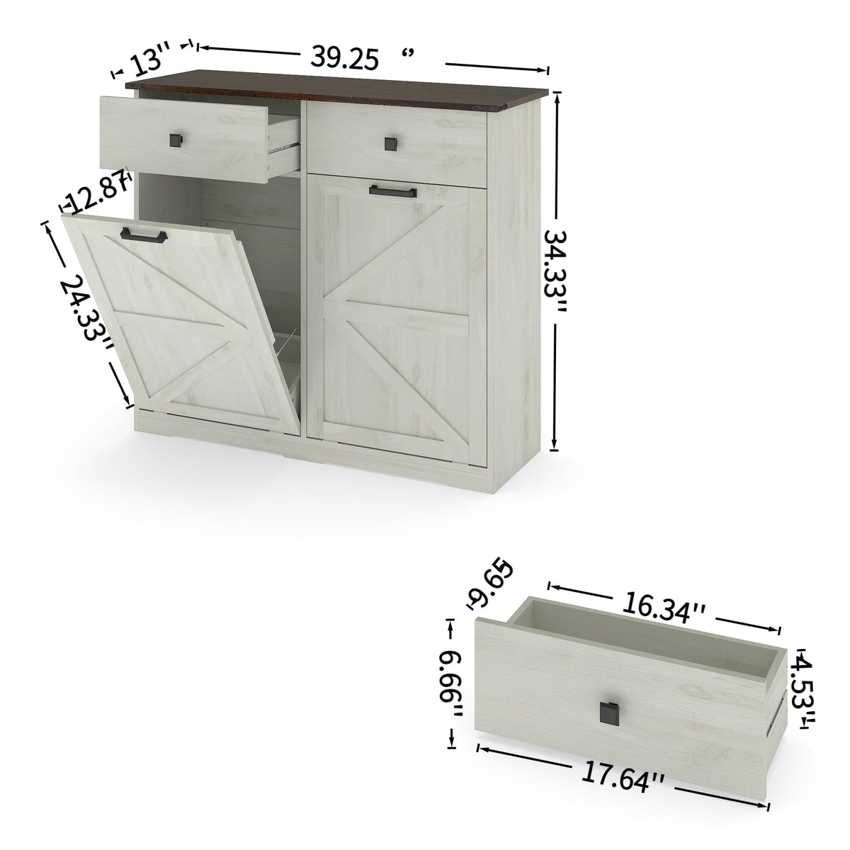 Antique White Laundry Hamper Cabinet with 2 Drawers K58281