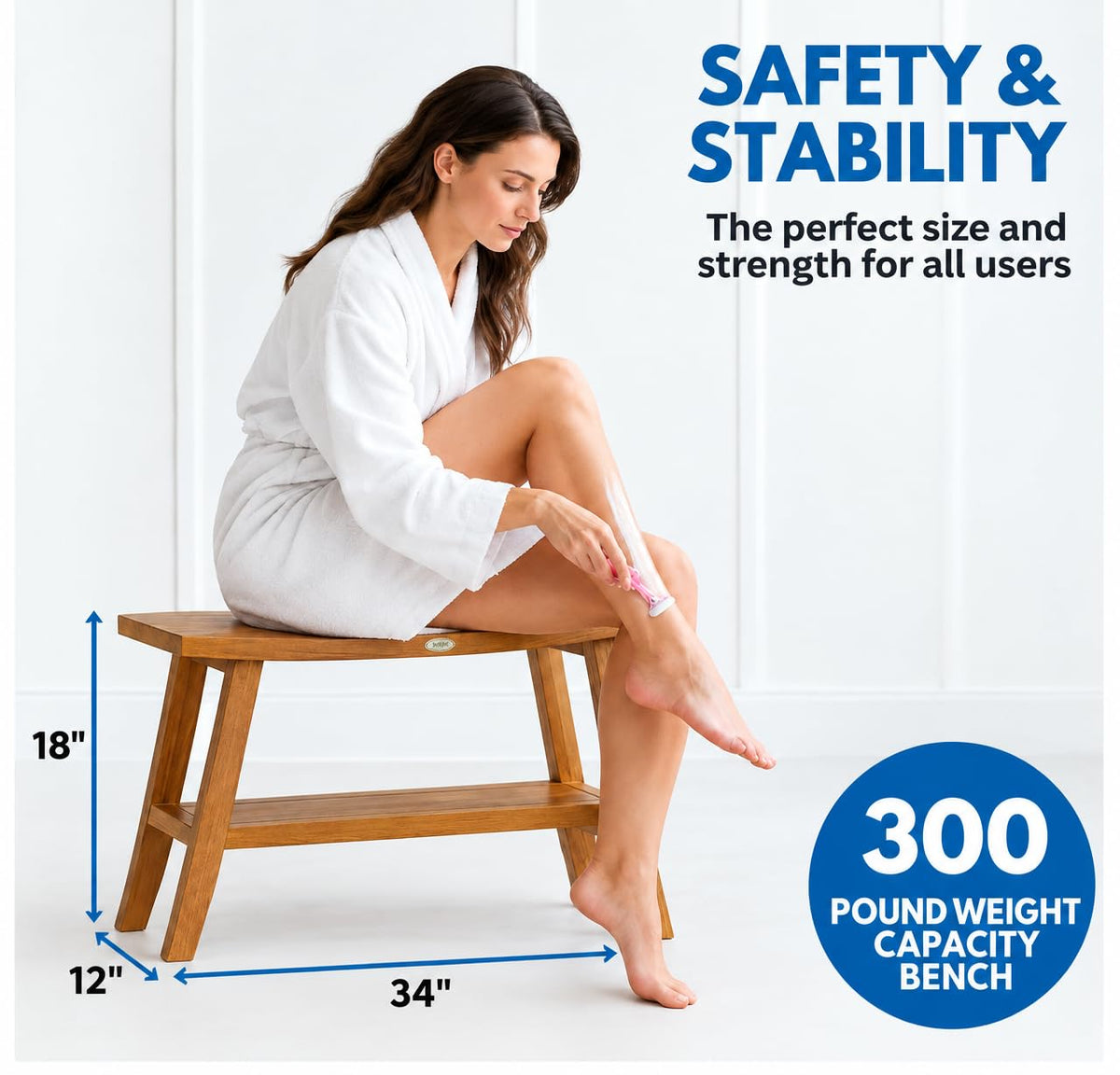34-Inch Natural Teak Shower Bench F3969