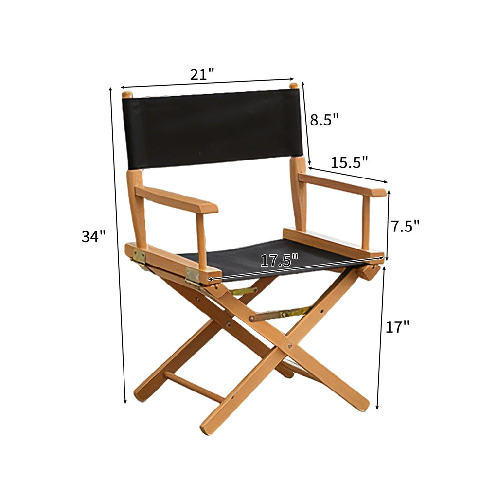 2 PCS Black Solid Wood Folding Director Chairs with Armrests V4205