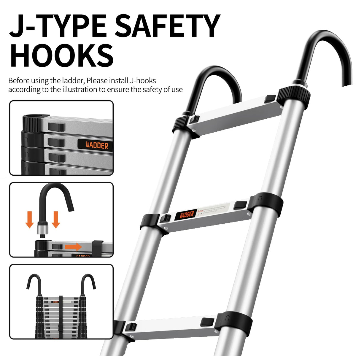 Telescoping Aluminum Ladder 330lbs Max Capacity F910914