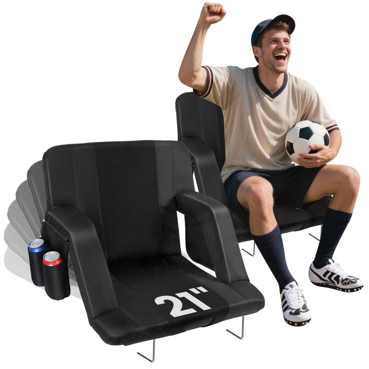 2 Pack Portable Folding Stadium Seats with Back Support and Cushion L496
