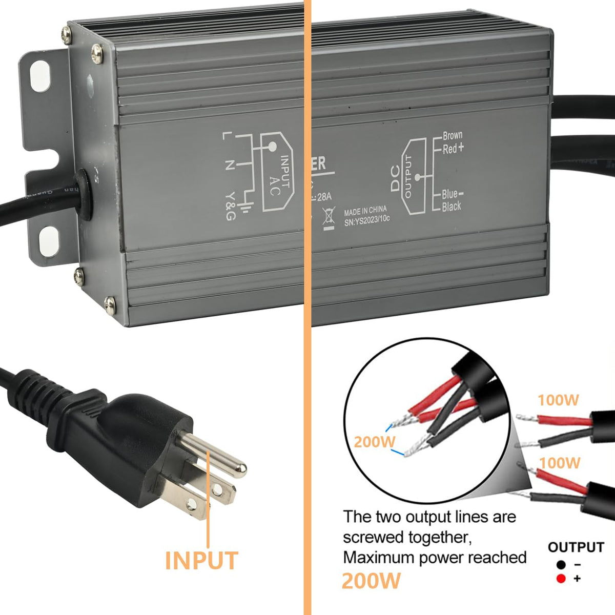 200W Waterproof LED Power Supply 100-277V AC to 12V DC Transformer B136