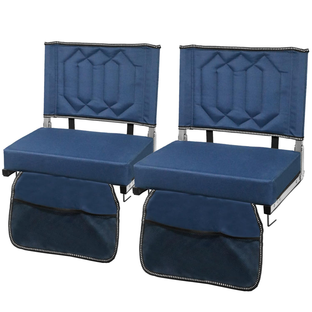 Portable Folding Stadium Seats with Back Support and Cushion, Navy, 2Pack M805090