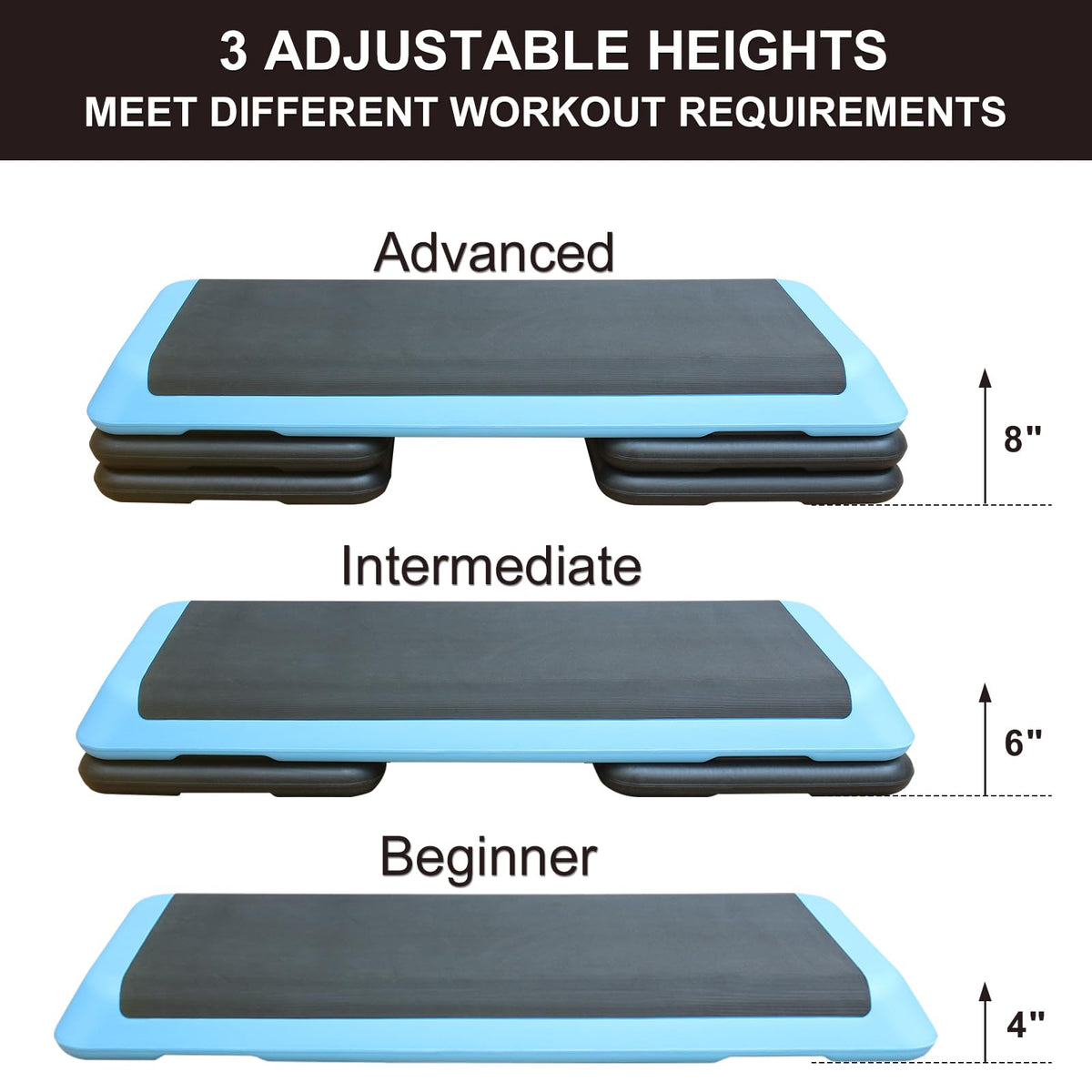 43'' Height-Adjustable Aerobic Stepper with 4 Detachable Risers I630502