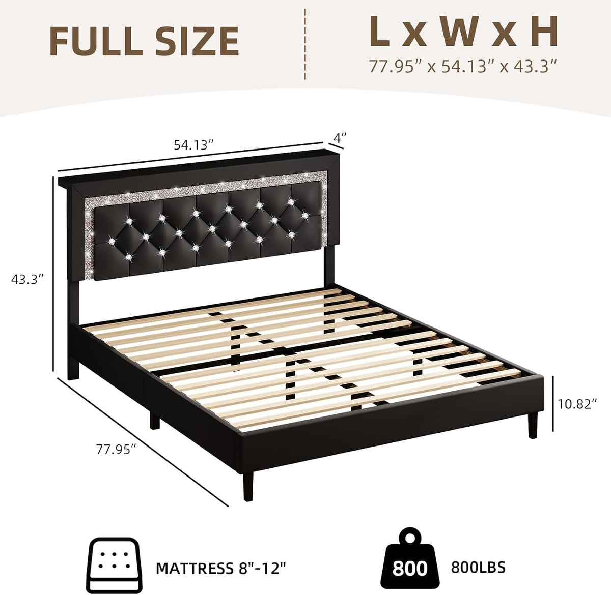 Black Full Bed Frame with LED Lights L43815