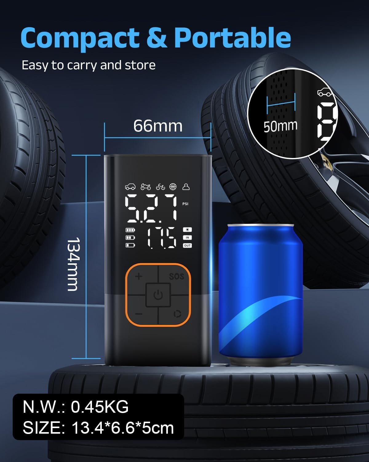 Portable Cordless Tire Inflator Air Compressor W7550
