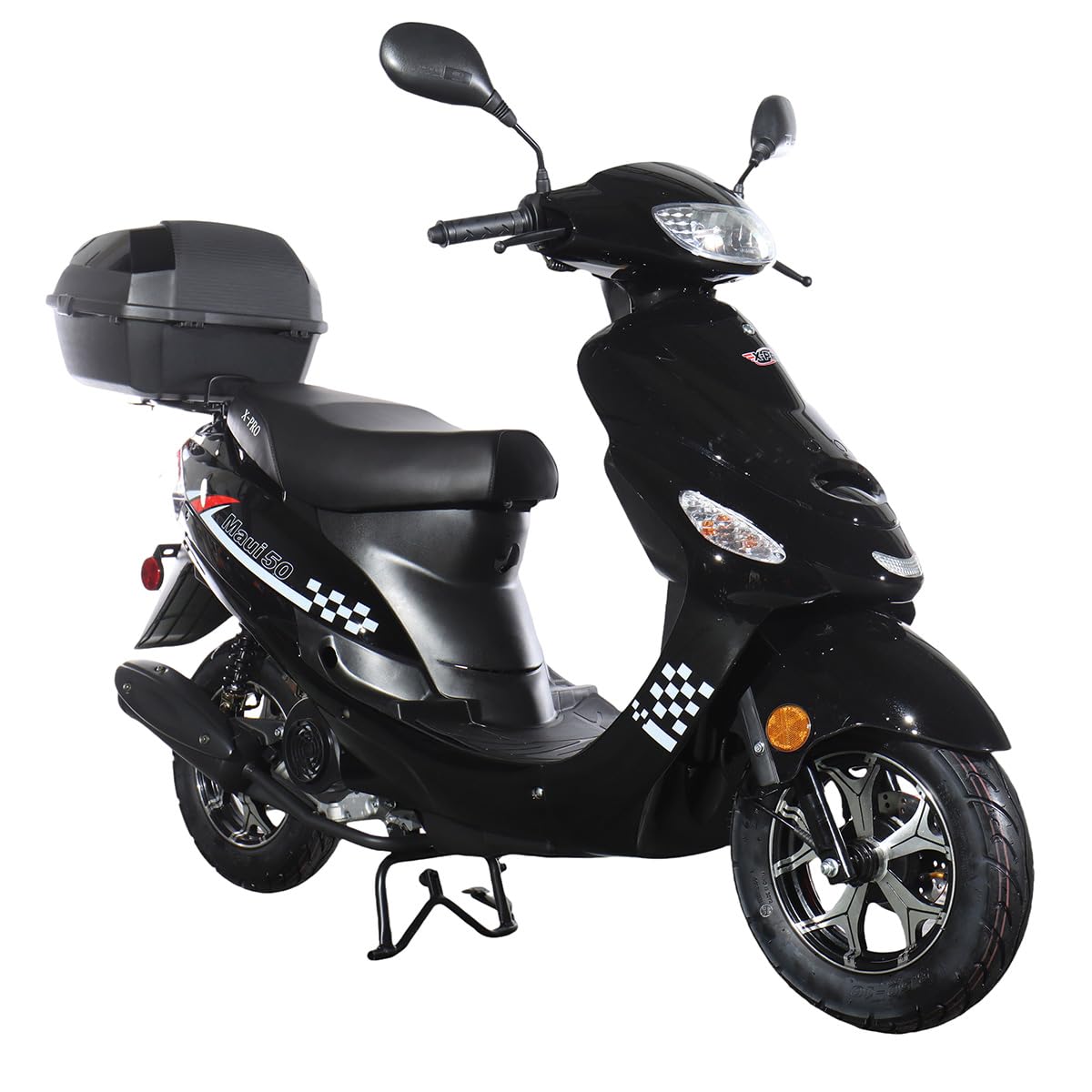 50 Gas Moped with 10" Aluminum Wheels, Rear Trunk, Electric/Kick Start, Black D77477