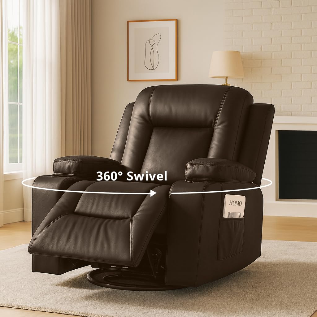 Brown PU Swivel Rocking Recliner Chair with Cup Holders B797