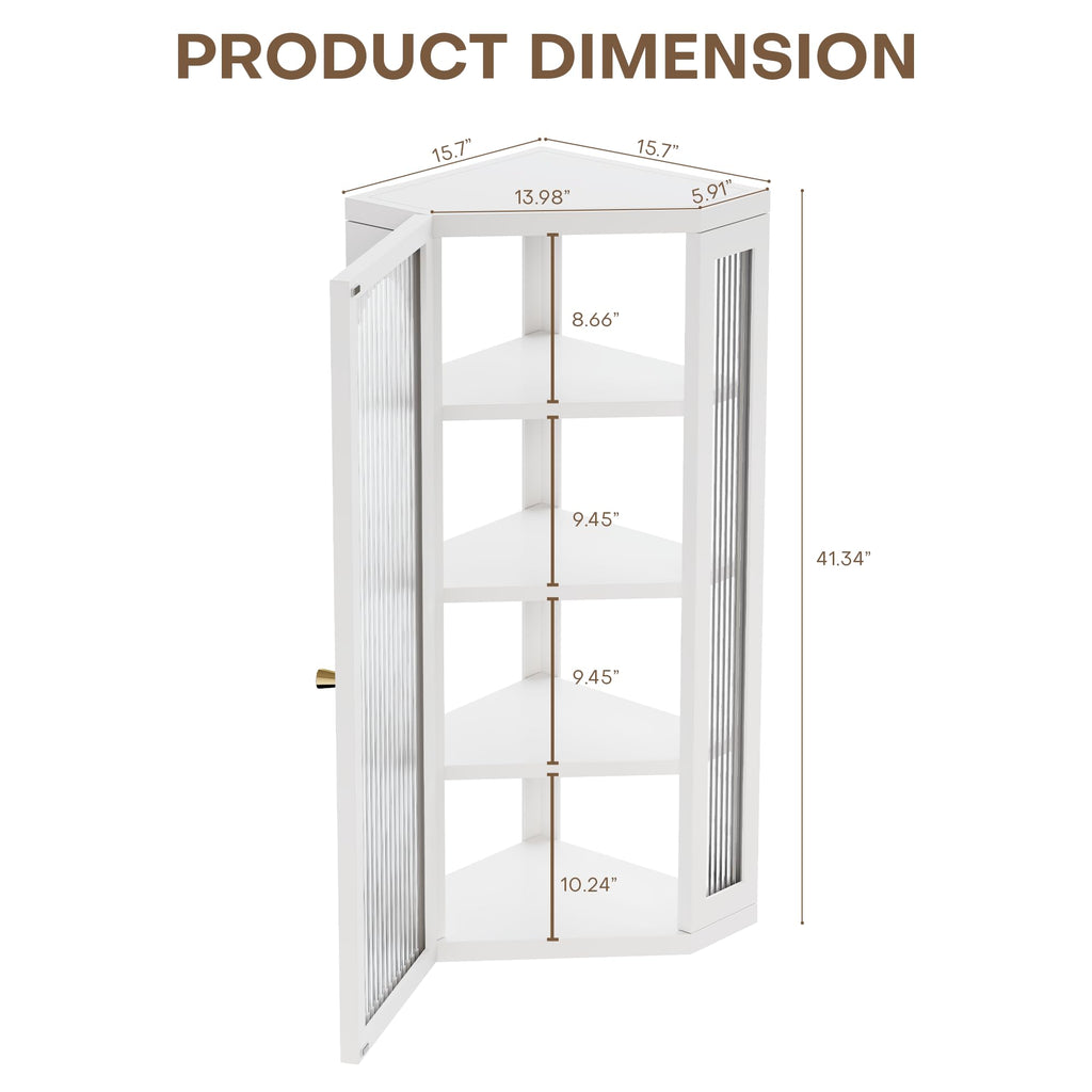 White Metal Corner Wall Cabinet with Glass Doors and Shelves Q68973