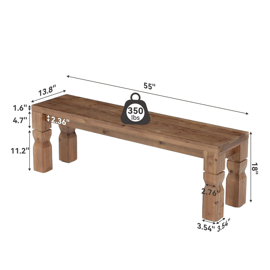 Solid Wood Bench 55-Inch Long Rustic Brown F372227