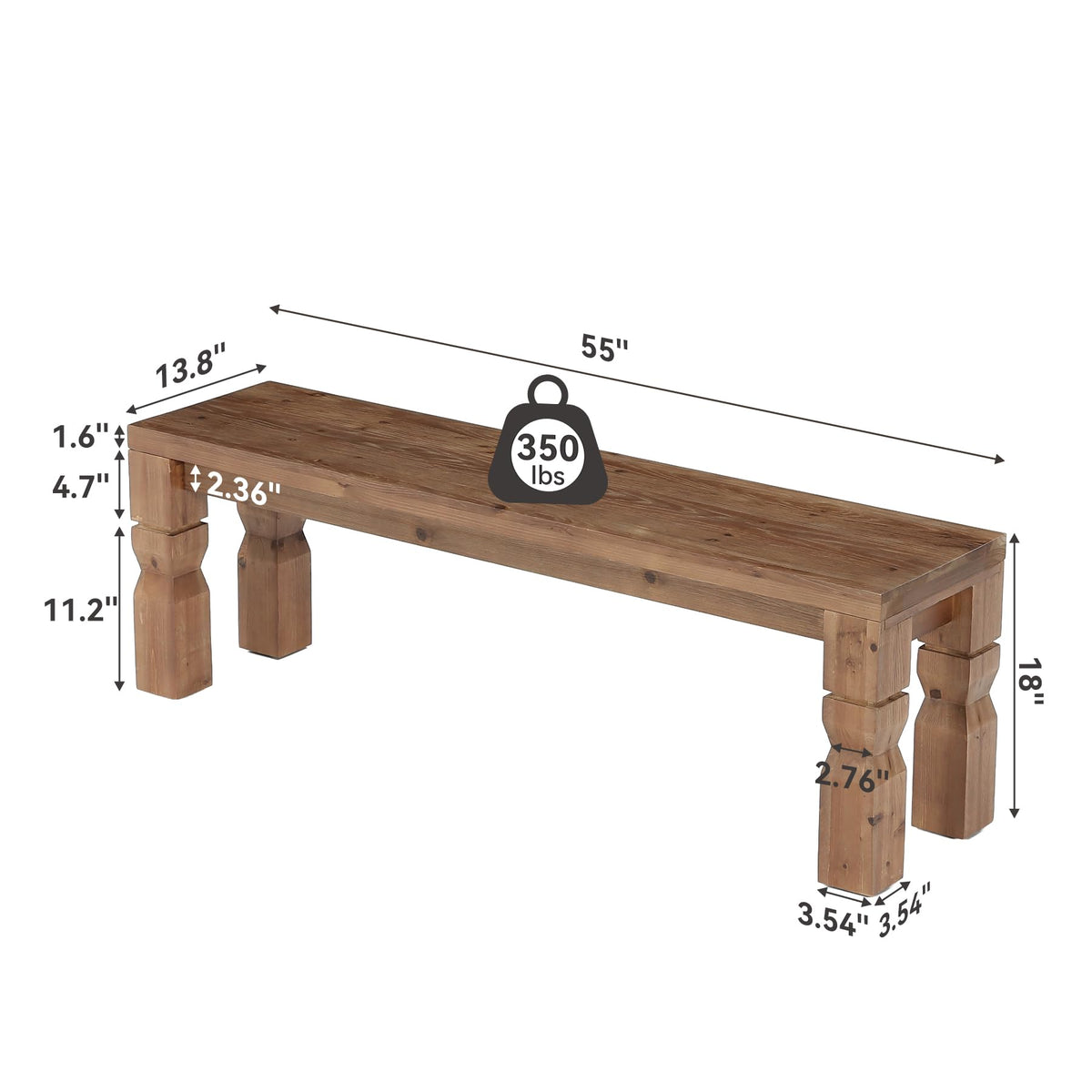 Solid Wood Bench 55-Inch Long Rustic Brown F372227