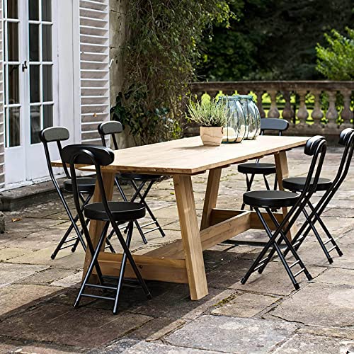 18" Folding Stool with Backrest, Leather Padded Seat, Black R145
