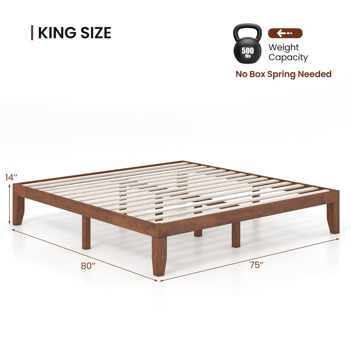 14 Inches Wood Platform Bed Frame King Size R594