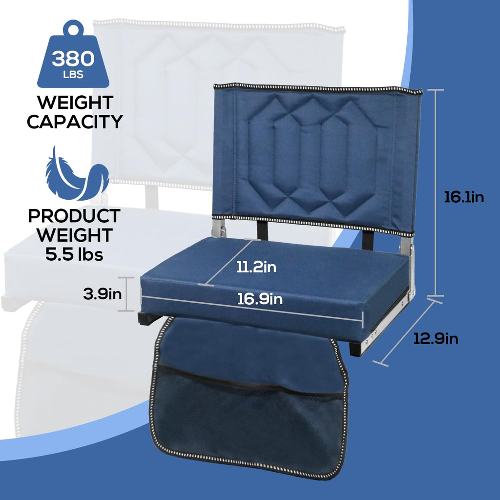 Portable Folding Stadium Seats with Back Support and Cushion, Navy, 2Pack M805090