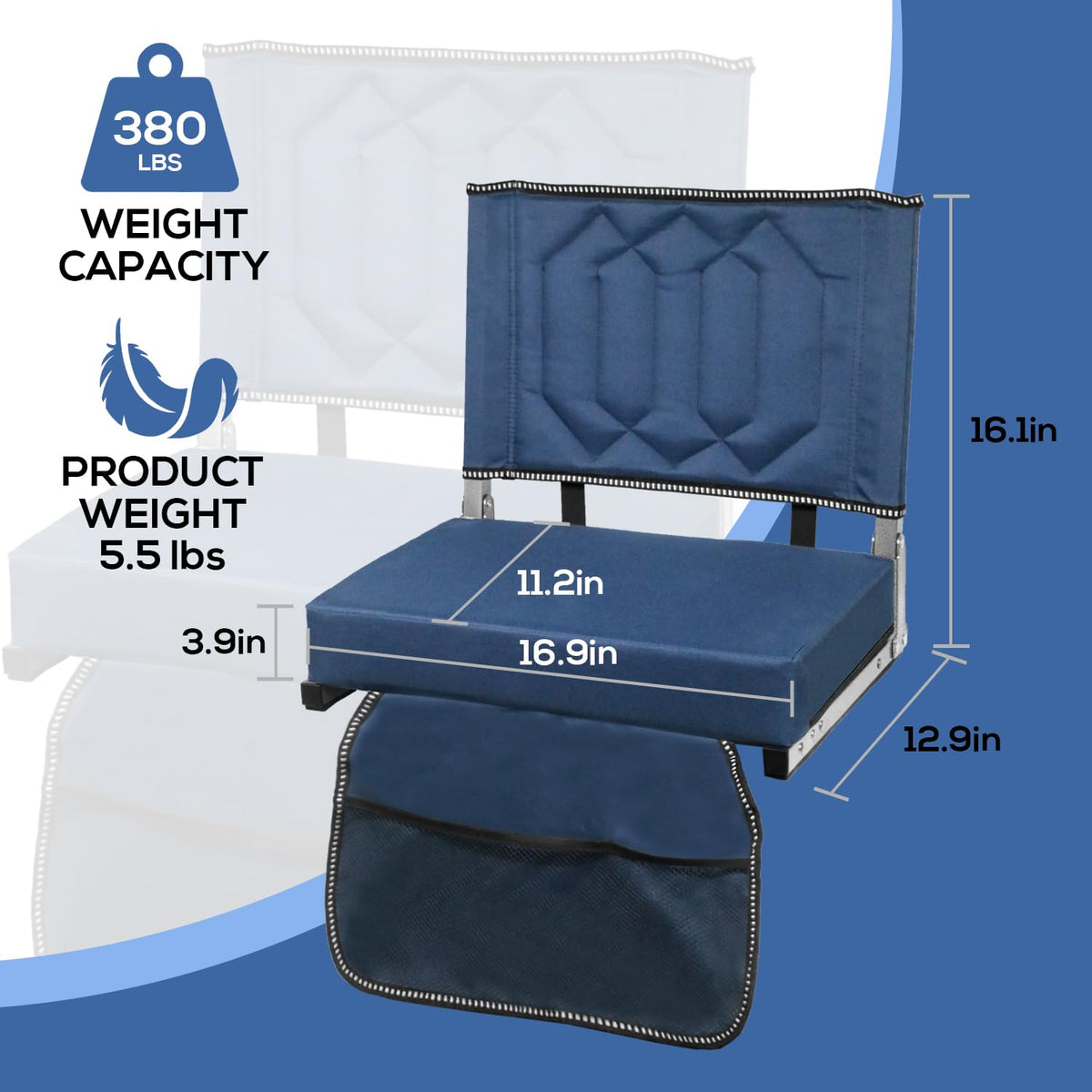 Portable Folding Stadium Seats with Back Support and Cushion, Navy, 2Pack M805090