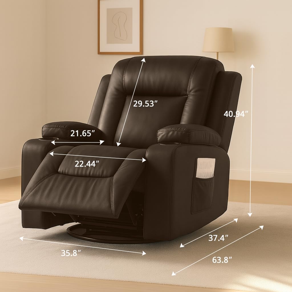 Brown PU Swivel Rocking Recliner Chair with Cup Holders B797
