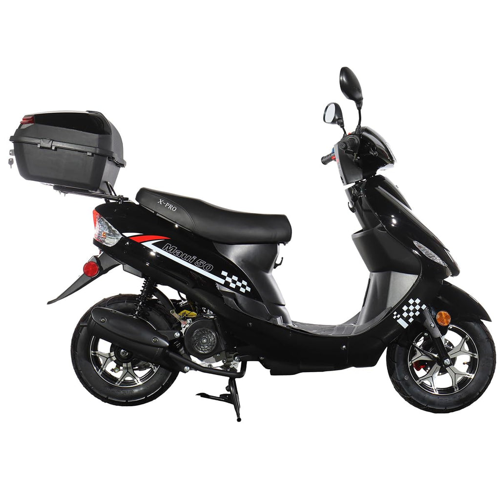 50 Gas Moped with 10" Aluminum Wheels, Rear Trunk, Electric/Kick Start, Black D77477