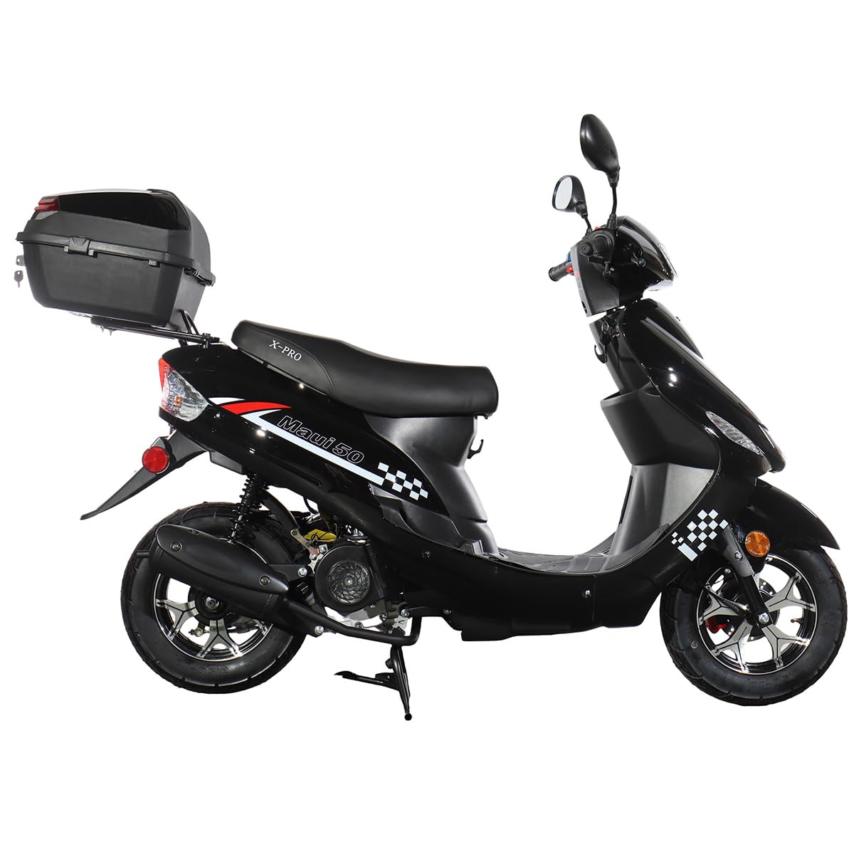 50 Gas Moped with 10" Aluminum Wheels, Rear Trunk, Electric/Kick Start, Black D77477