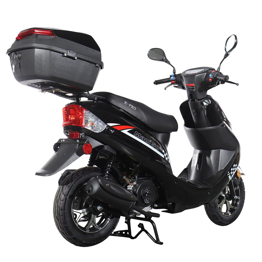 50 Gas Moped with 10" Aluminum Wheels, Rear Trunk, Electric/Kick Start, Black D77477