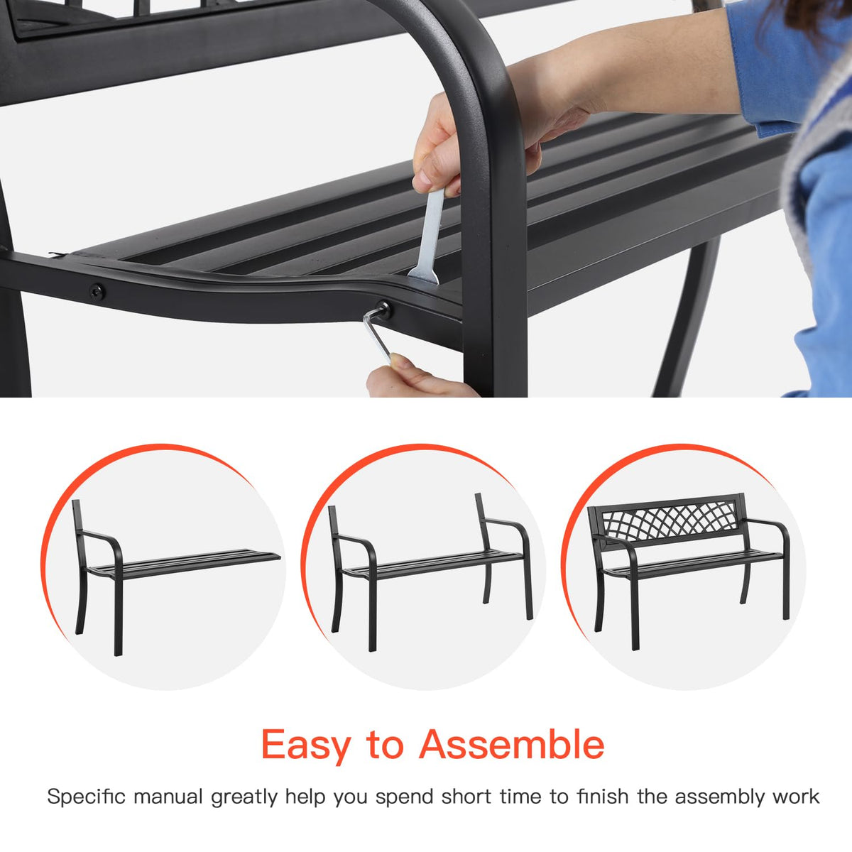 Black Outdoor Garden Bench W3579
