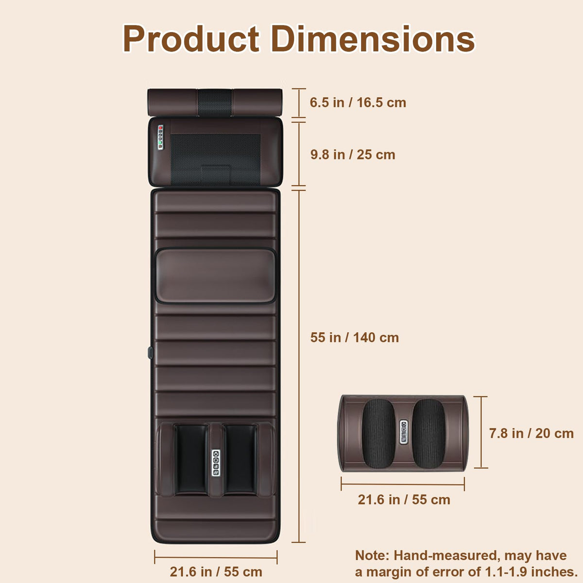 Brown Full Body Heating Massage Mat with Detachable Neck and Leg Massagers B661093