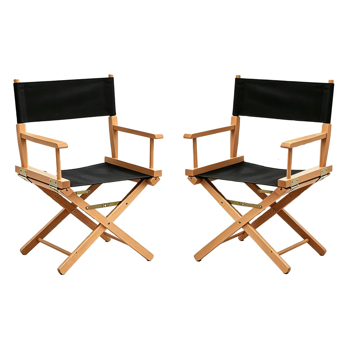 2 PCS Black Solid Wood Folding Director Chairs with Armrests V4205