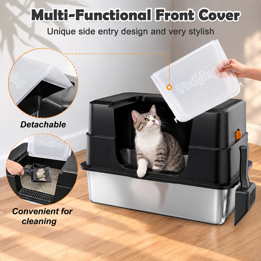 XL Stainless Steel Cat Litter Box with Lid N381