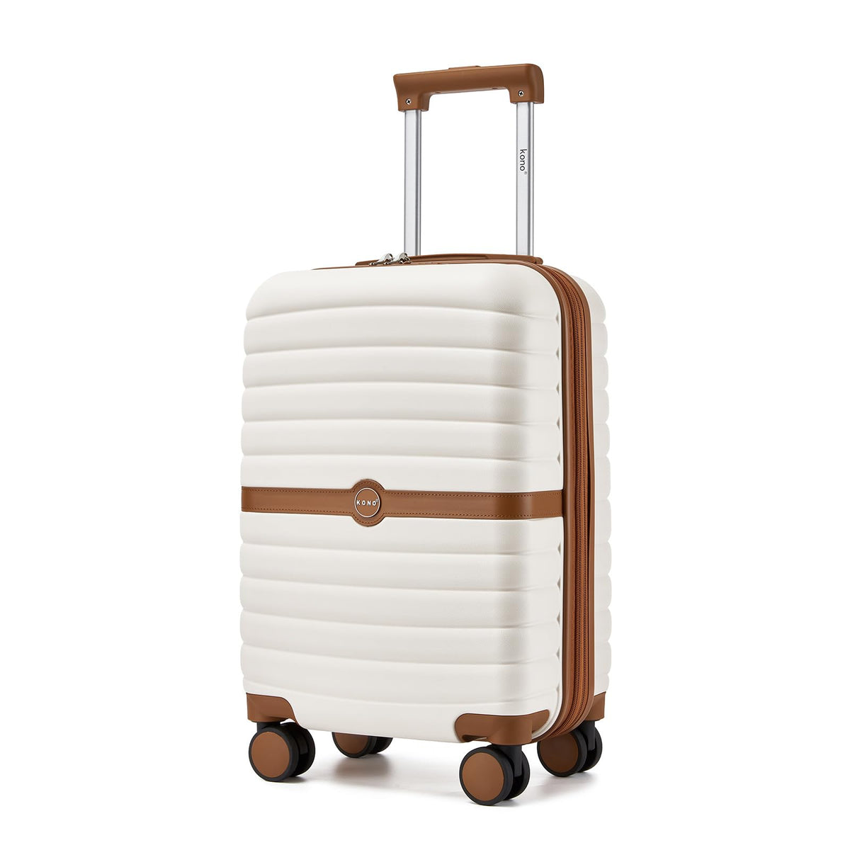 Expandable Carry On Luggage with Spinner Wheels, 20 Inch Hardshell Suitcase with Lock, White/Brown M14299