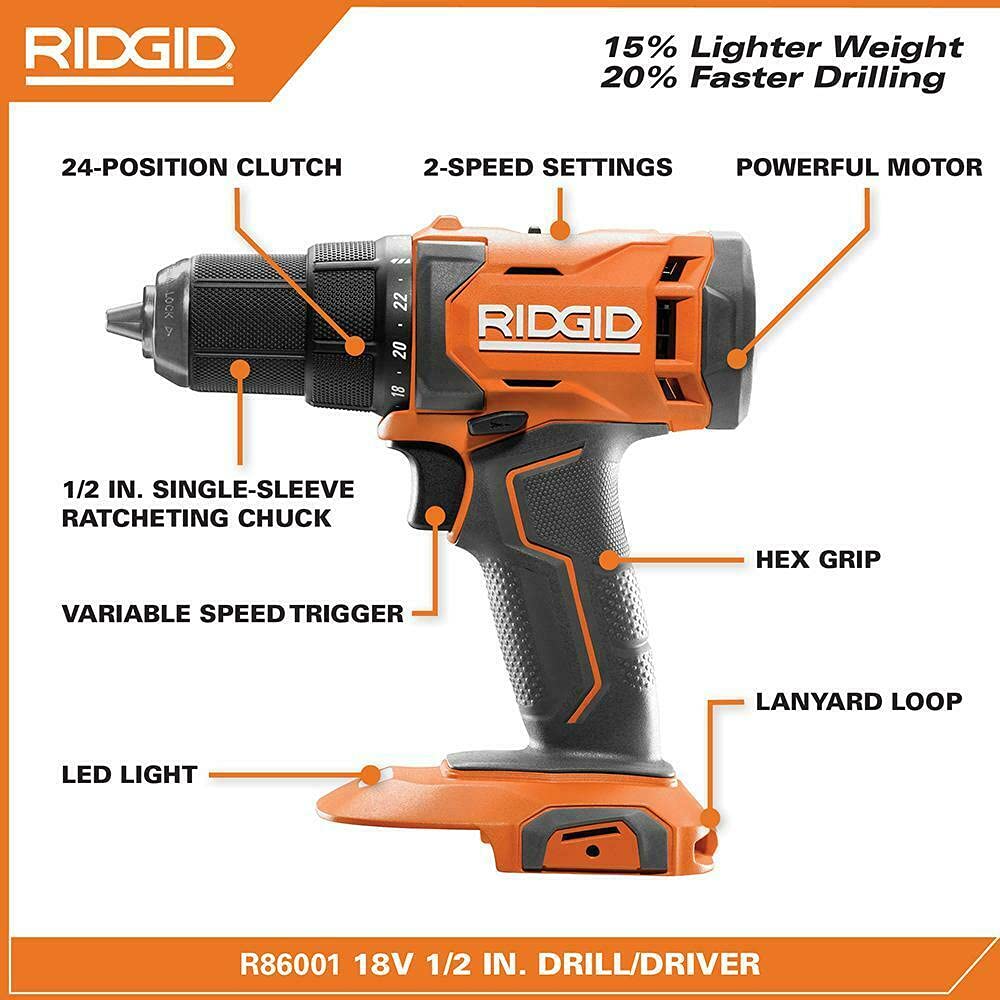 18V Cordless 1/2 in. Drill/Driver Kit with Battery and Charger Y234321