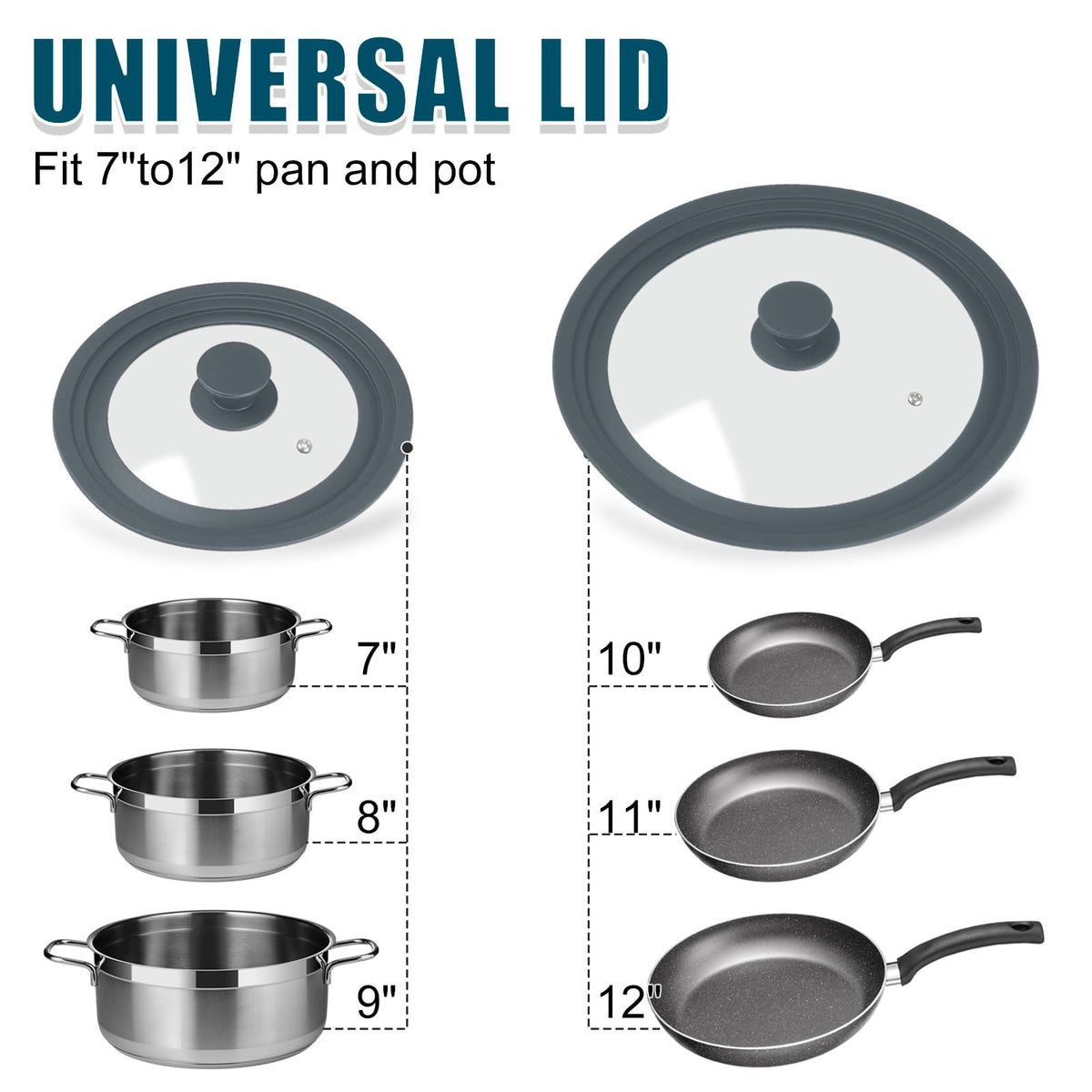 2 Pack Silicone Tempered Glass Universal Lid for Pots Pans and Skillets R251564