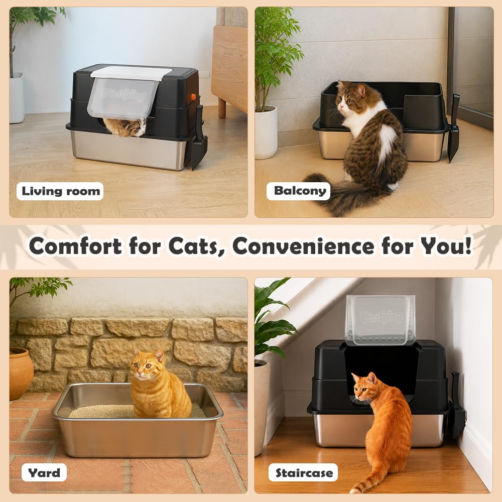 XL Stainless Steel Cat Litter Box with Lid N381