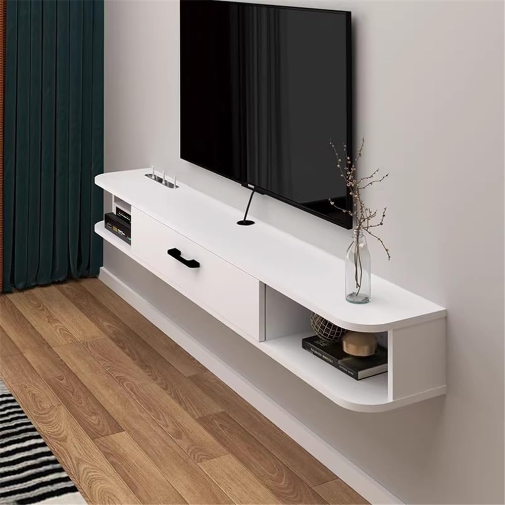 White Wall Mounted Floating TV Cabinet with Shelves U698124