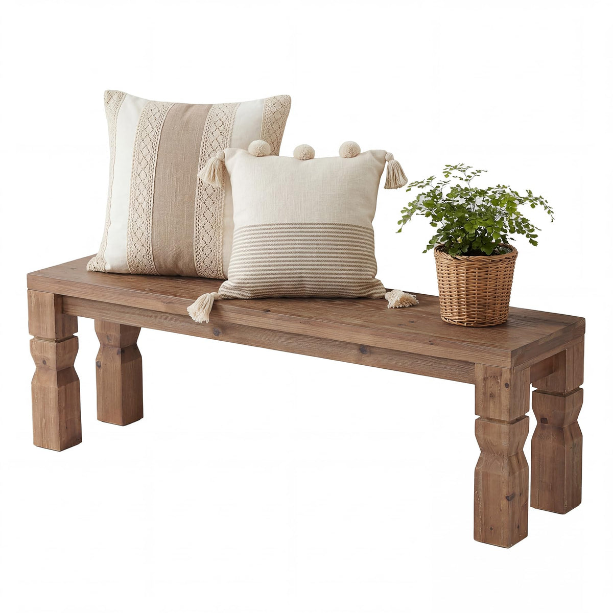 Solid Wood Bench 55-Inch Long Rustic Brown F372227