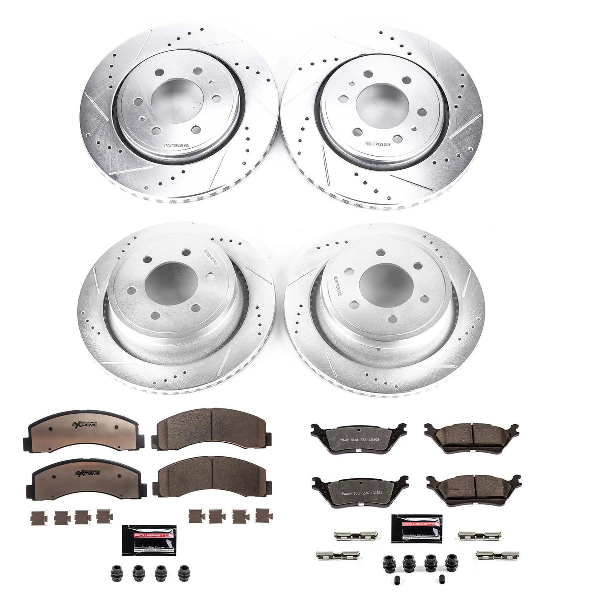 Front and Rear Drilled Slotted Brake Rotors and Carbon Fiber Ceramic Pads Y240298