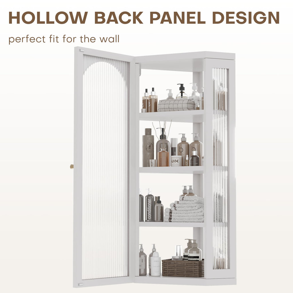 White Metal Corner Wall Cabinet with Glass Doors and Shelves Q68973