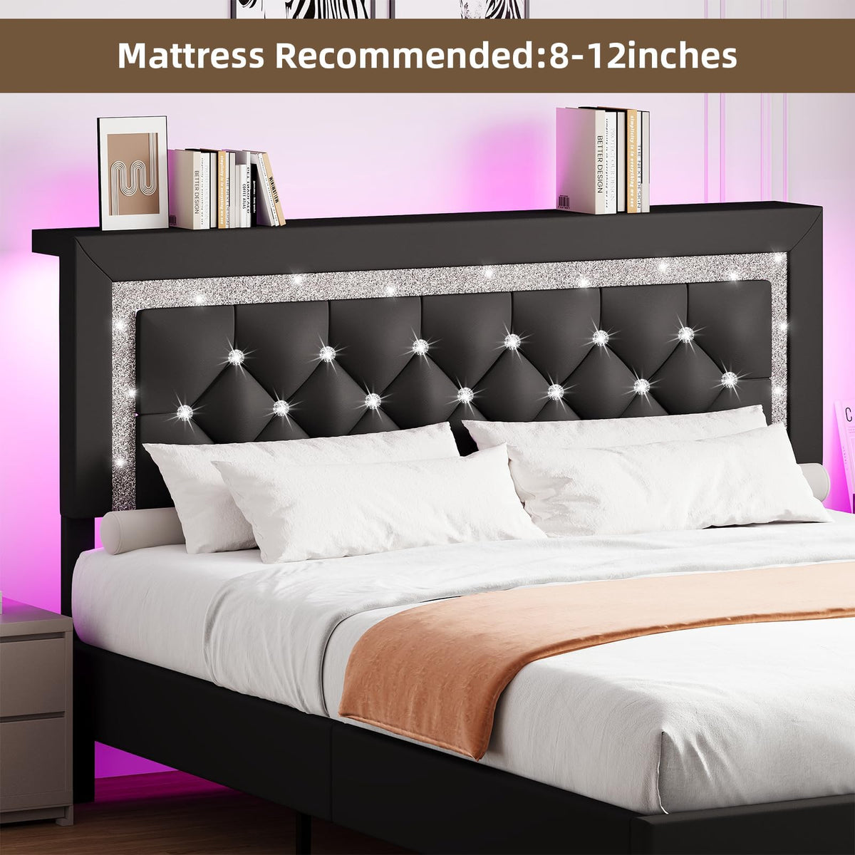 Black Full Bed Frame with LED Lights L43815
