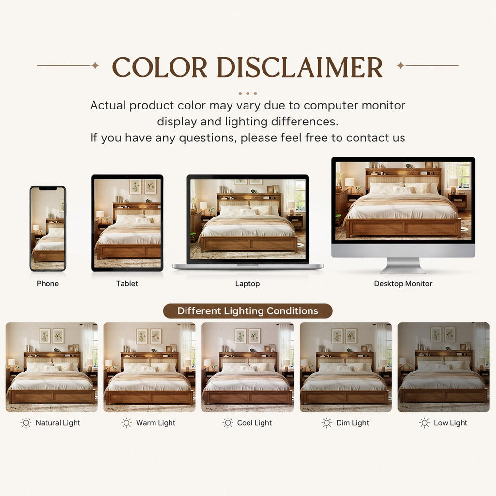 Brown Queen Wood Bed Frame with Storage Headboard K292
