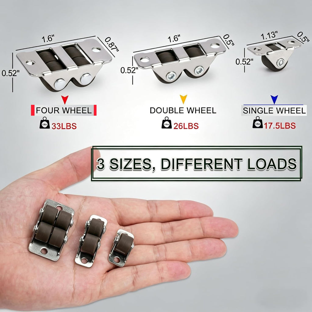 0.5" Dual-Wheel Mini Caster Wheels, 8-Pack Z42252