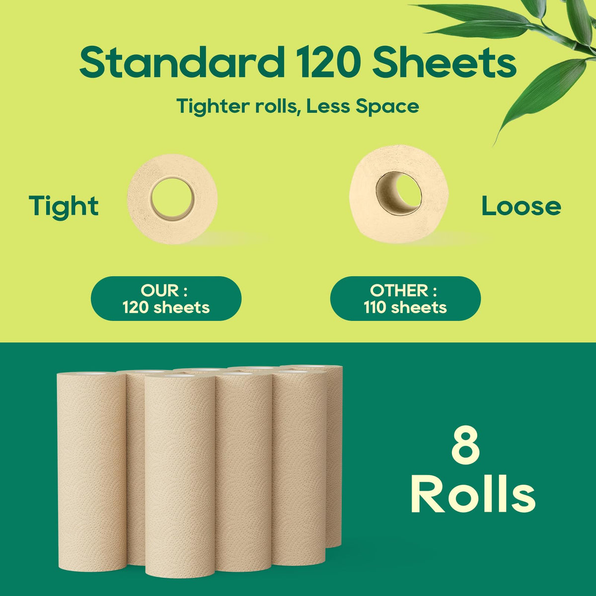 Bamboo Paper Towels, 8 Rolls, 2 Ply 120 Sheets V772103